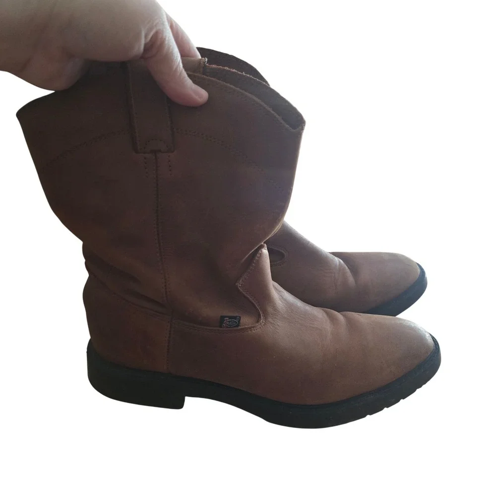 Justin‎ Brands Brown Leather Roper Boots Kids Size 5.5D 4782Y Western Pull On